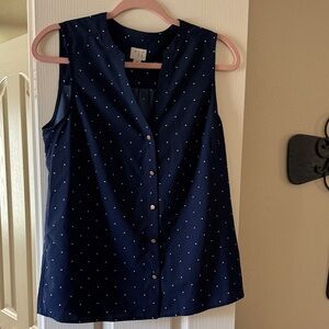 Navy Blue Sleeveless Polka Dot Top